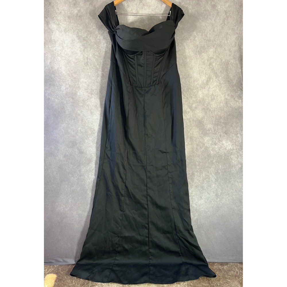 Pretty Little Thing Bardot Corset Dress Womens 12 Black Maxi Gown CMV0312 NEW